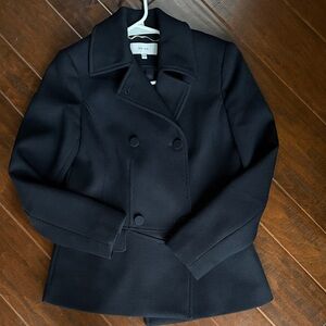 Reiss Midnight Blue Double-Breasted Textured Pea Coat US 4 (UK 8) Worn Twice